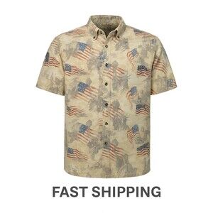 American Summer Mens XL Flag Shirt Button Down Patriotic USA Stars‎ Stripes